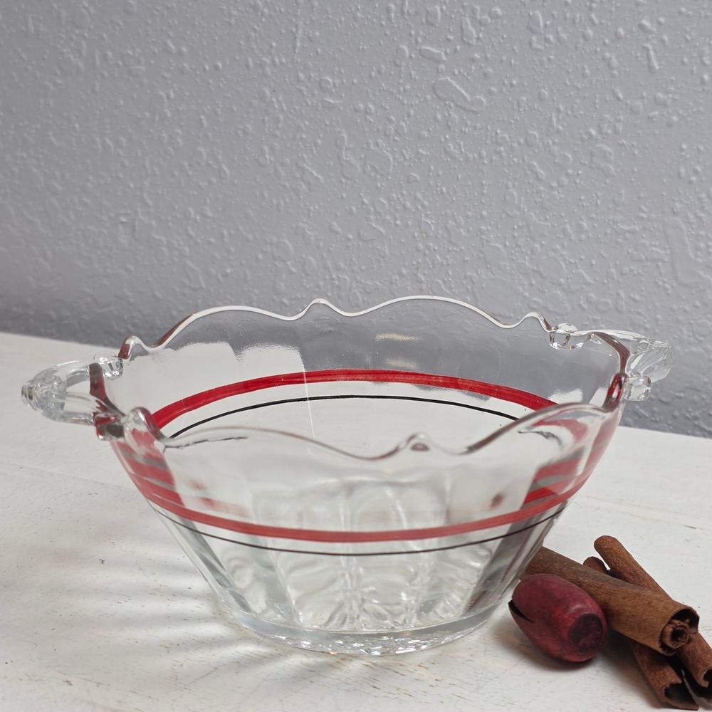 CLEARANCE 💲6️⃣ Vintage 30s Landrum Cane Art Deco Small‎ Bowl Red Black Stripes